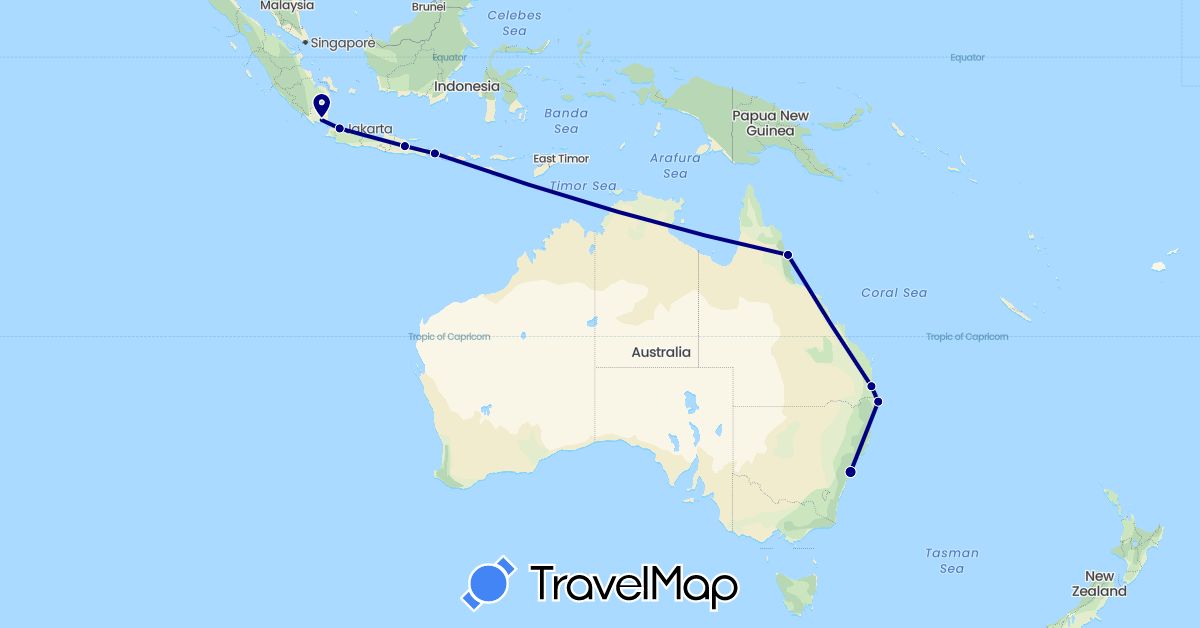 TravelMap itinerary: driving in Australia, Indonesia (Asia, Oceania)